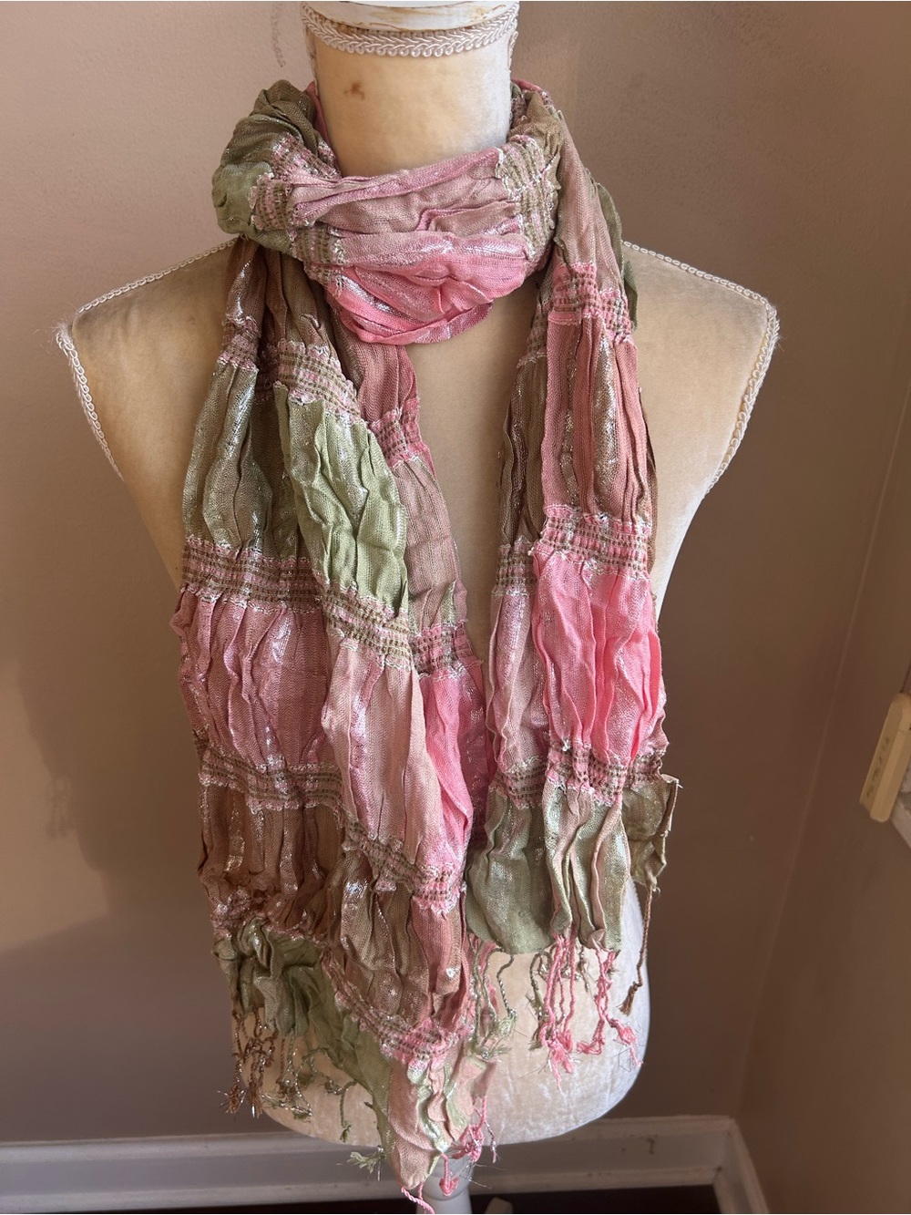 BDG Women’s Scarf New Multicolor Lace Accents Fringed 5001-3100
